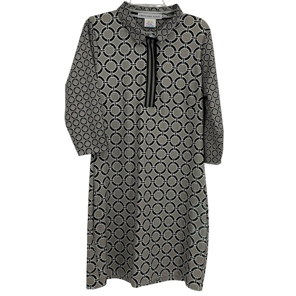 Gretchen Scott Designs Tunic Dress Size Medium Black Gray Geometric Midi - Picture 1 of 11